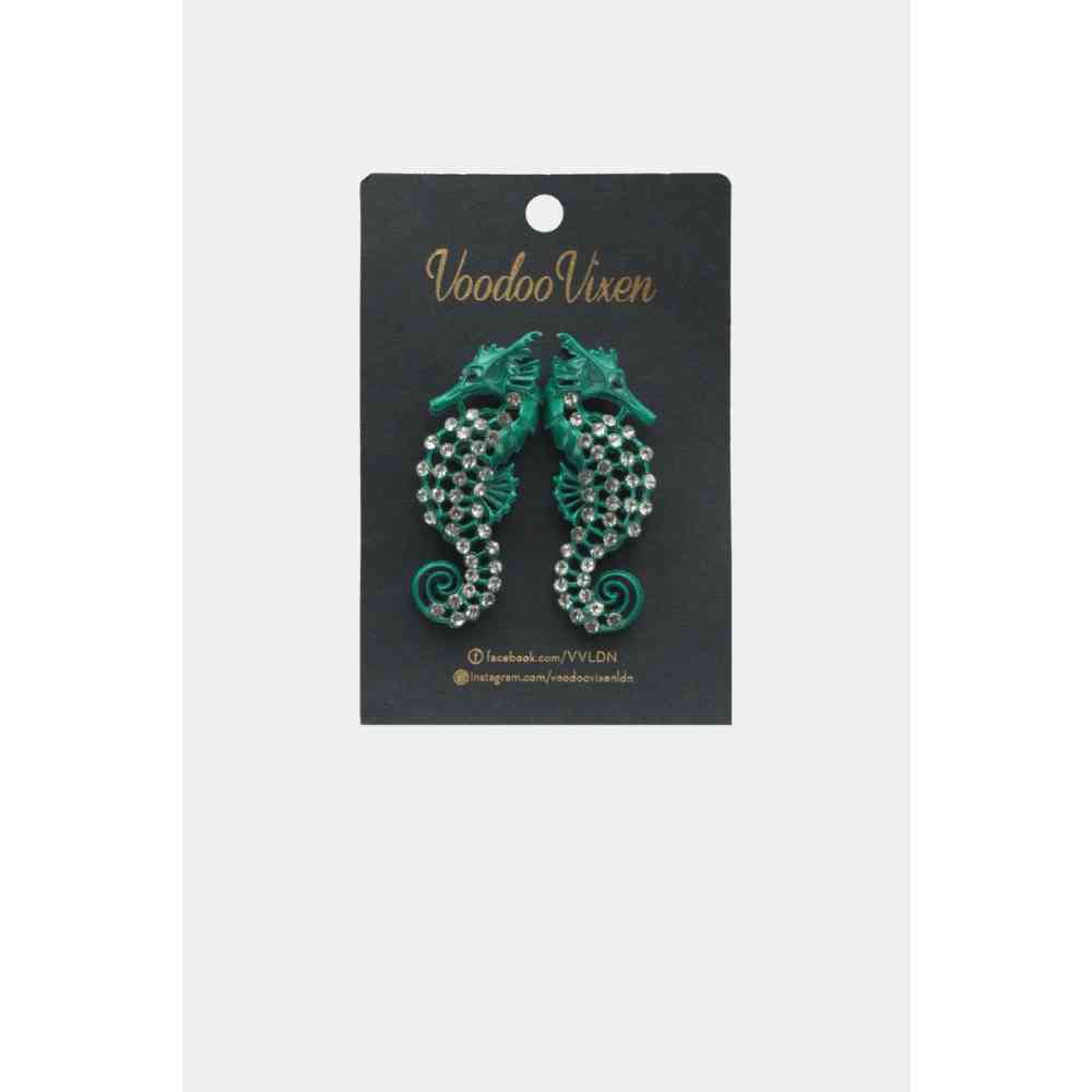 Voodoo Vixen - Rhinestone Seahorse Des boucles d'oreilles - Bleu